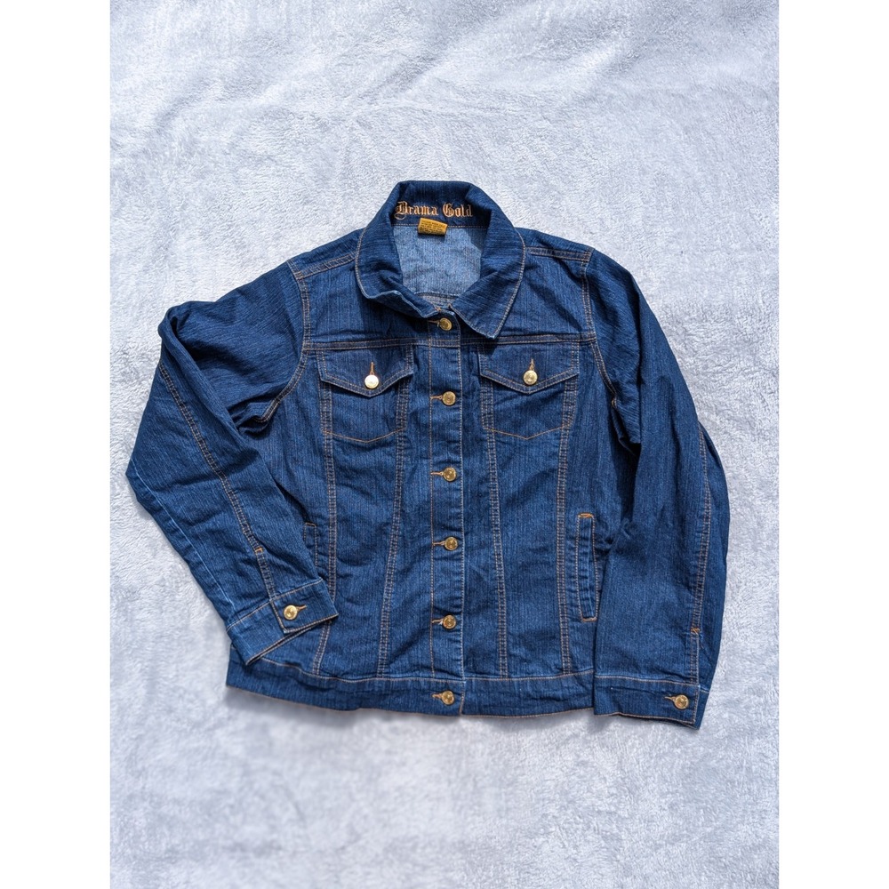 Vintage Drama Gold Jean Jacket Jeans Company Plaid Lining Size S